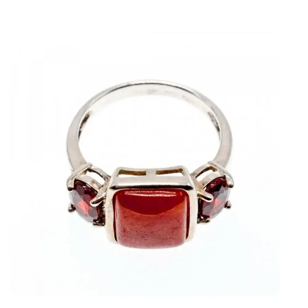 925 Sterling Silver Agate & Garnet Ring Size 9.5